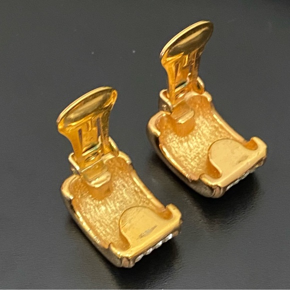 Vintage CHRISTIAN DIOR Goldtone Clear Pave Crystal Half Hoop Clip Earrings 17g - Picture 8 of 16